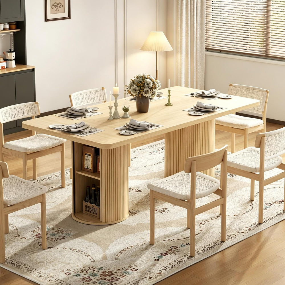 79" Rectangular Dining Table for 8-10, Wood Kitchen Table with 2-Layer S...