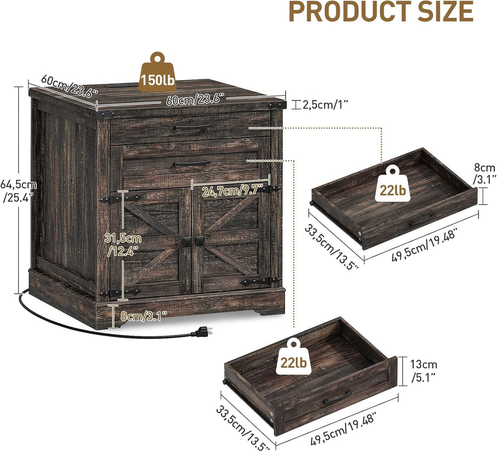 RALGEND Farmhouse End Table with Charging Station, 24'' Sofa Side Tab...