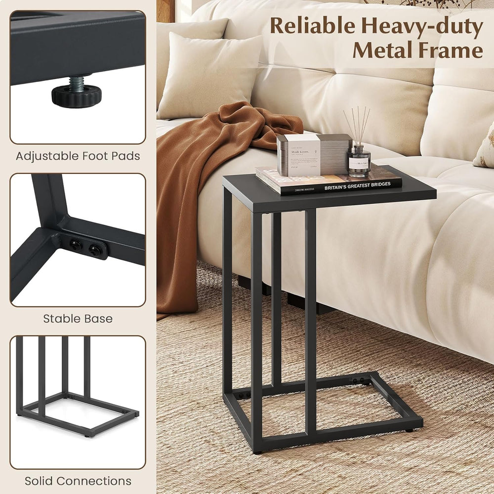 HAPPYGRILL C-Shaped Side Table with Metal Frame, Adjustable Foot Pads, Small ...