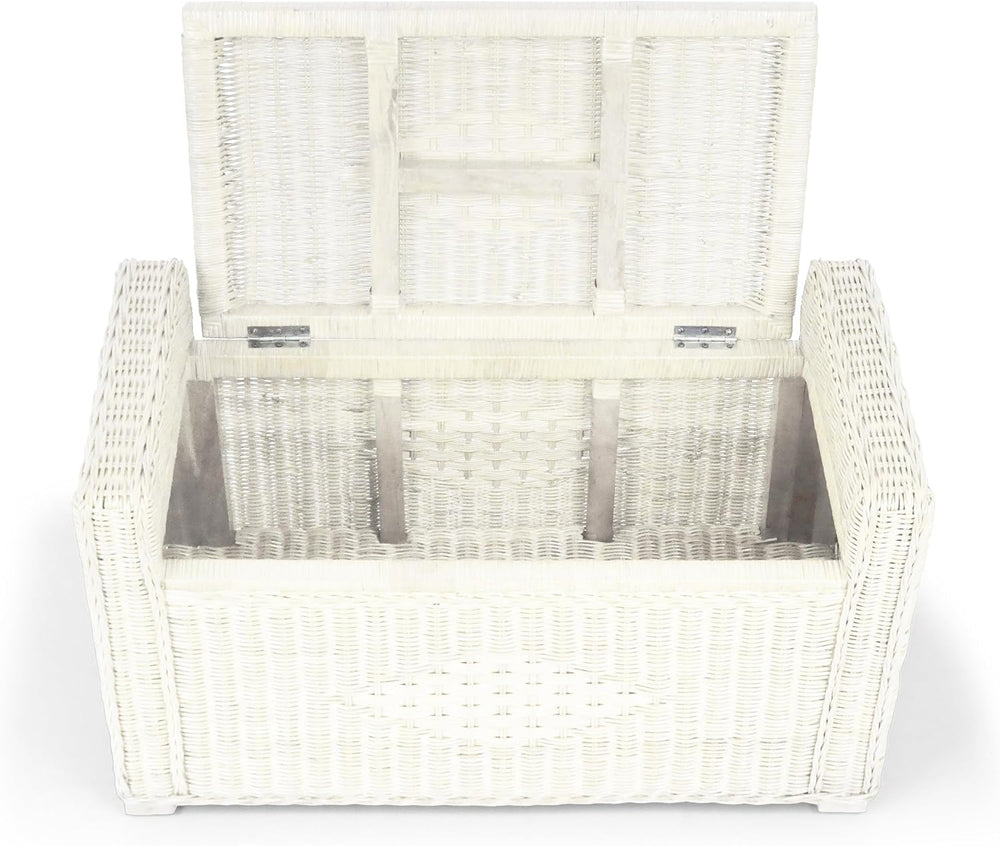 Bruno Handmade 32 Inch Rattan Wicker Chest Storage Trunk Organizer Ottoman W/...