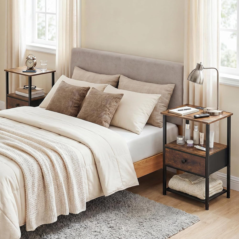 LOAKEKEL Nightstands Set of 2 with Charging Station, Side Tables Bedroom | Ni...
