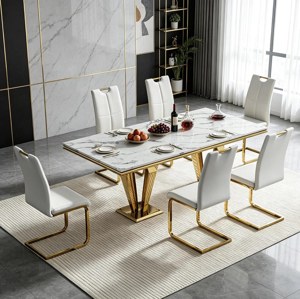 HomVent 68.11" Rectangle Faux Marble Dining Table Set for 6,Diamond Base...