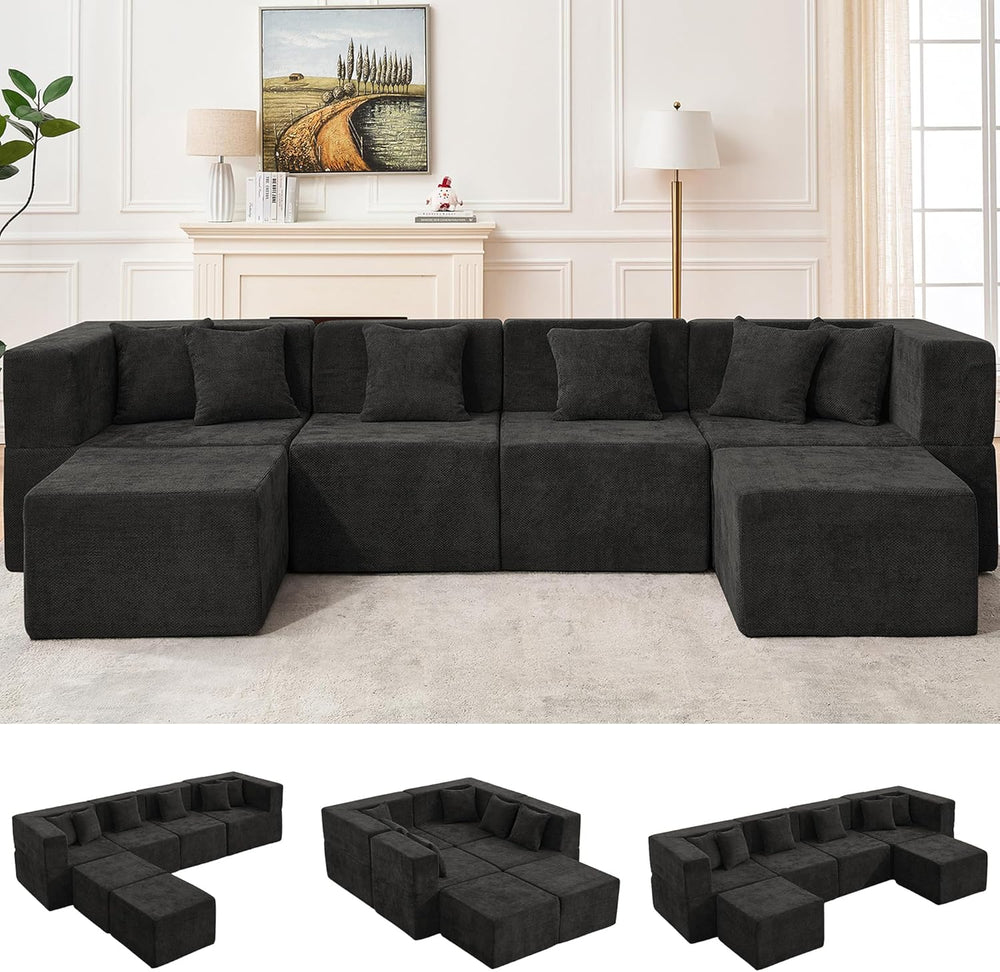 MONVANE 130'' Modular Sectional Cloud Couch for Living Room, 6 Seater...