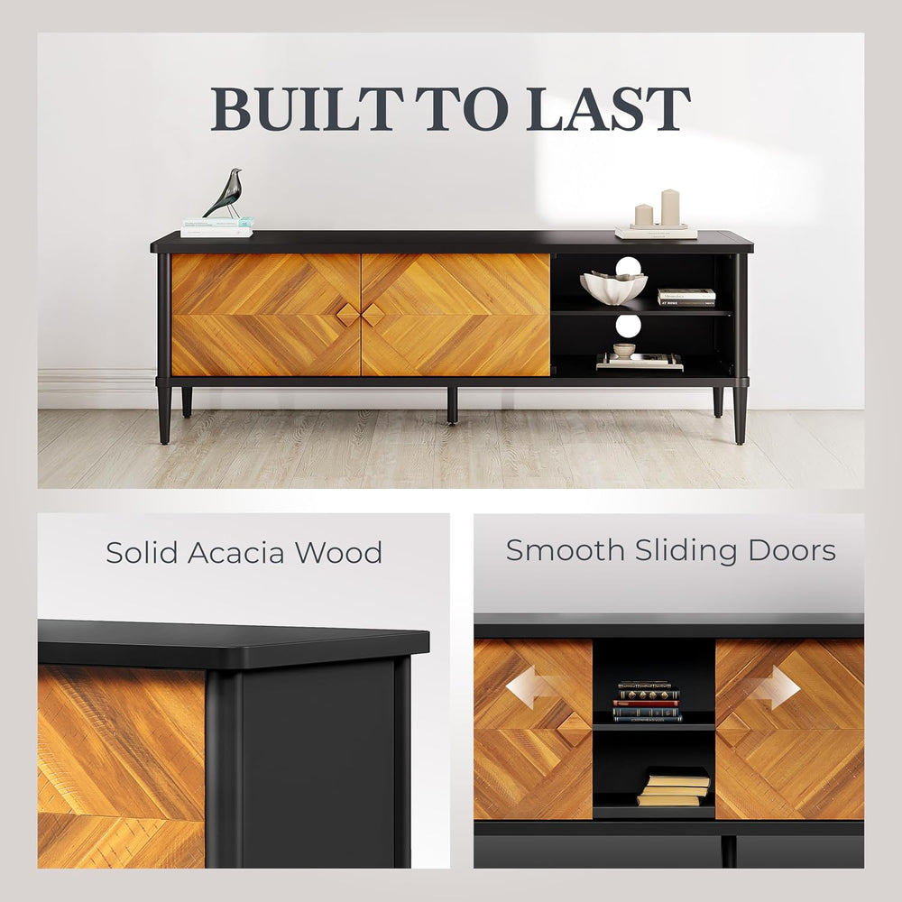 Howizz Lenia 63" Solid Acacia Wood TV Media Console 65 70 75 Inch | Farm...