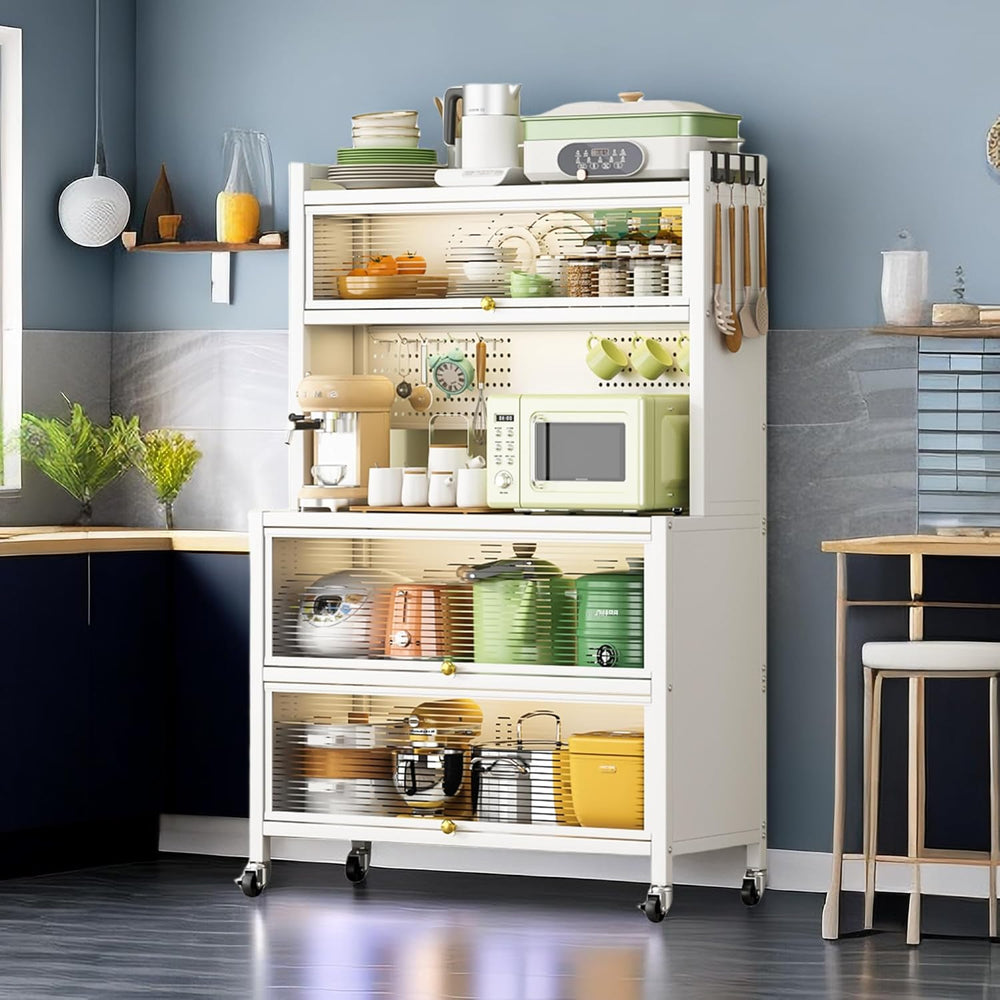 64" Kitchen Pantry Cabinet, Tall Storage Cabinet with Glass Doors and Wh...