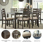 Signature Design by Ashley Rokane 7-Piece Dining Room Table Set with 6 Upholstered Chairs - Brown Wood 20" Rectangular Table & Chair Set for Kitchen Dining Room