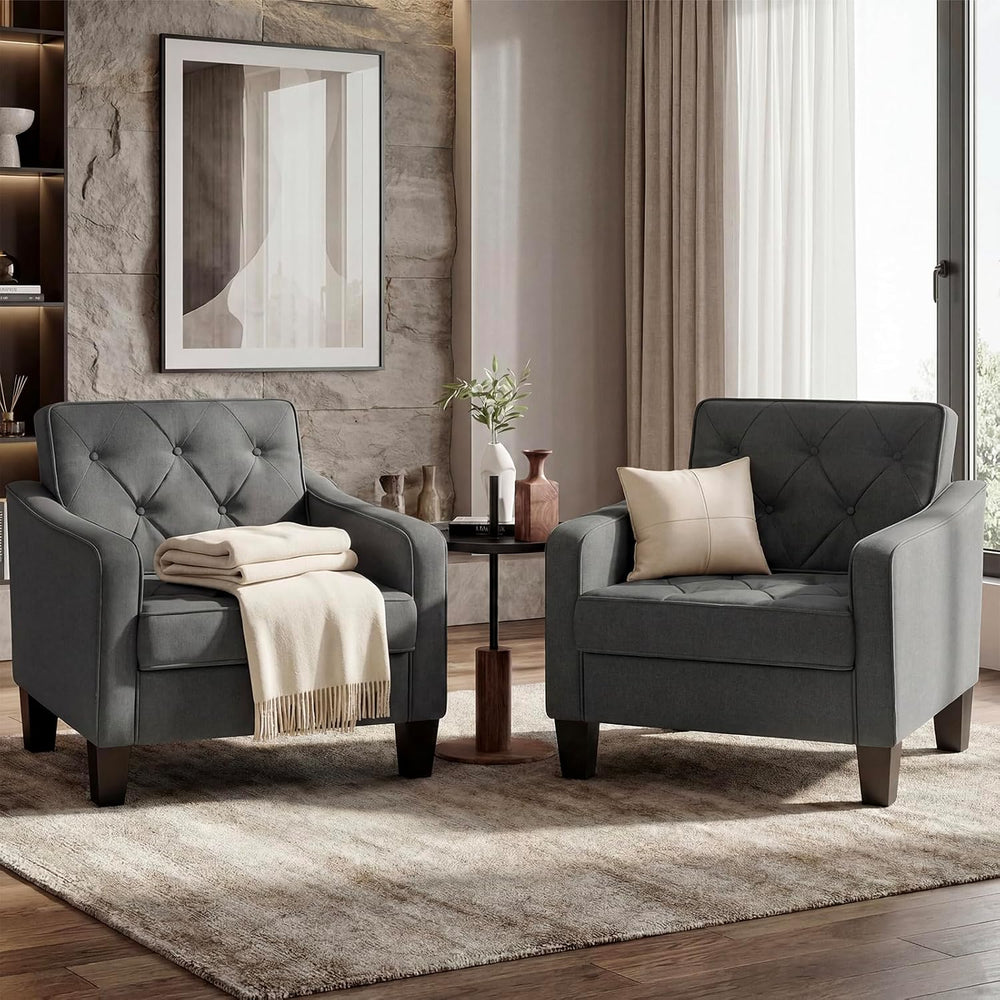 Grey Accent Chairs Set of 2, Wide Comfy Arm Chairs for Living Room, Office