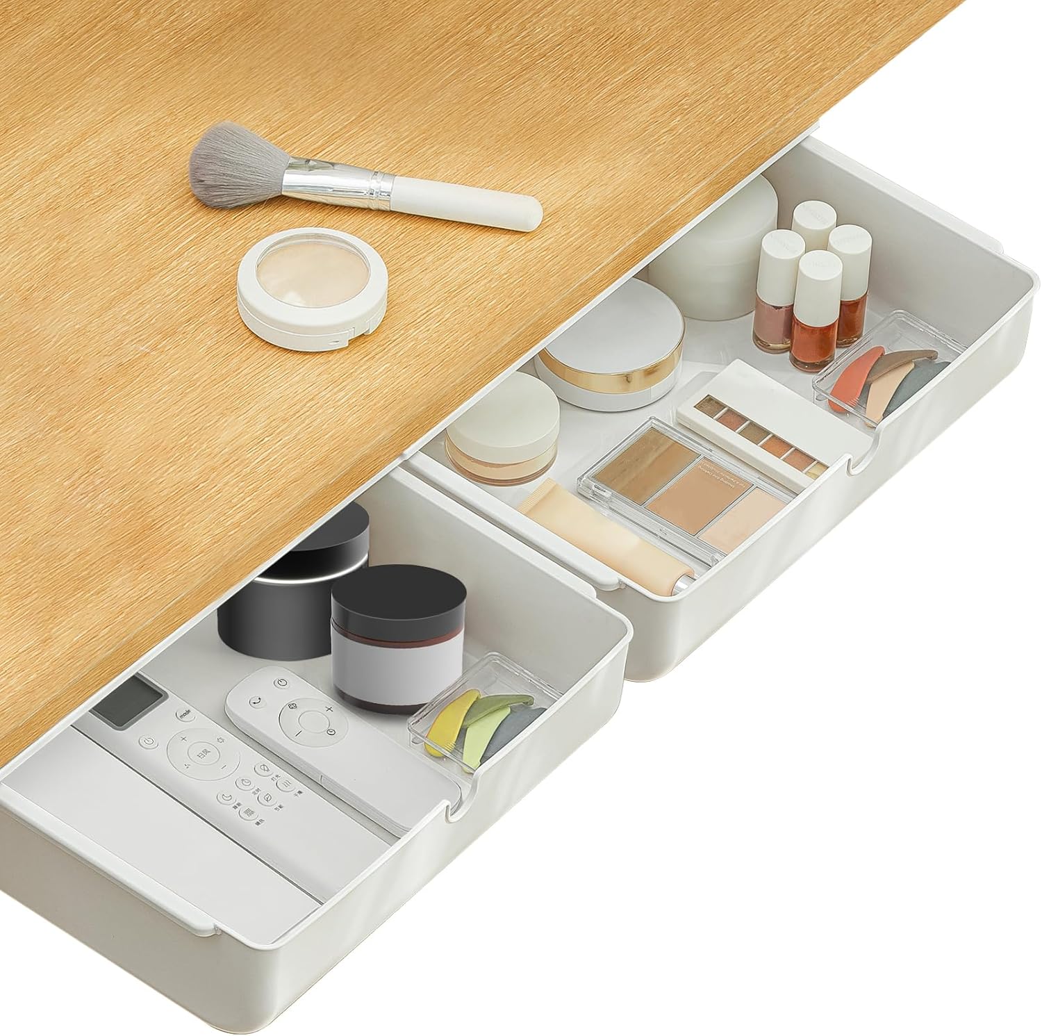 Poeland Under Desk Drawer Self-Stick Storage Organizer for Office Home School Large Size White 2 Pack