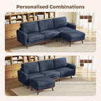 Vesgantti 97" Modular Sectional Sofa Dark Blue, L-Shaped Couch with Movable Ottoman, Comfy Corduroy Couch with Spring Cushion, Modular Sofa with Deep Seat for Living Room, Bedroom and Apartment
