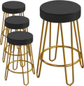 Yaheetech Bar Stools Set of 4, Velvet Round Counter Stools, Backless Counter Height Bar Chairs with Golden Legs for Kitchen Dining Room Pub Cafe, Black