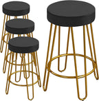 Yaheetech Bar Stools Set of 4, Velvet Round Counter Stools, Backless Counter Height Bar Chairs with Golden Legs for Kitchen Dining Room Pub Cafe, Black