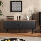 55''W Modern TV Stand Cabinet with Storage for TVs up to 60 Inch, Fluted TV Entertainment Center with Slatted Tambour Doors, Media Console for Living Room, Entryway, Black