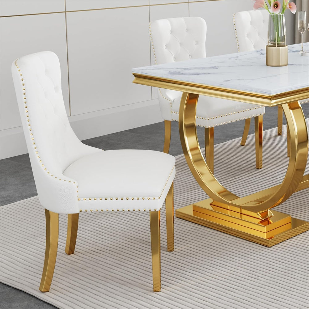 White Velvet Dining Chairs Set of 2, Mid Century Modern Kitchen & Dining ...
