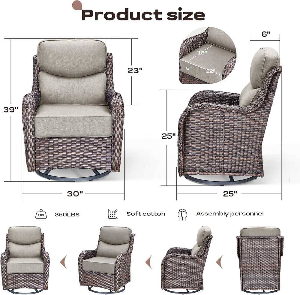 Rilyson Outdoor Swivel Rocker Chairs - All Weather Resistant Wicker Patio Fur...