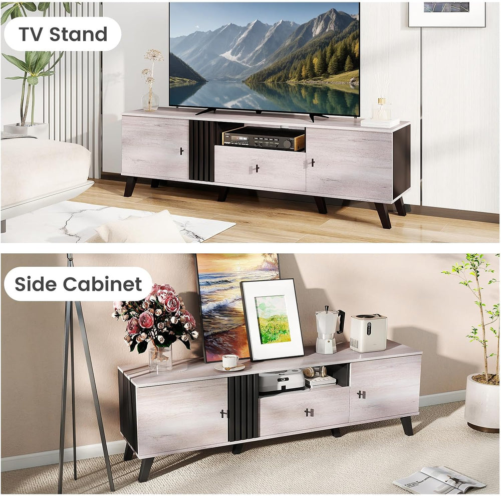 GIANTEX Mid Century Modern TV Stand for 65-80 Inch TV, Large Entertainment Ce...