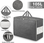 2Pack 105L Extra Large Storage Bags, Folding Comforter Blanket Storage Bags Closet Organizers and Storage Containers with Strong Handles&Zippers Clear Window for Clothes Bedding Pillow, Black