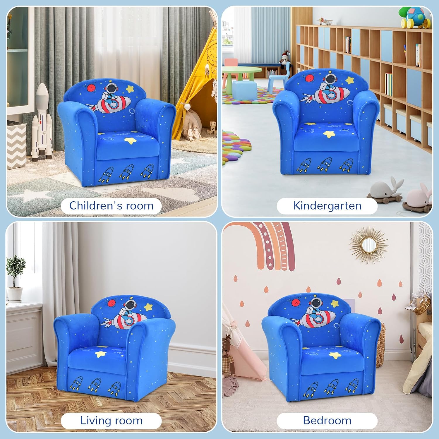 INFANS Kids Sofa, Toddler Armchair Chair with Sturdy Wood Construction Cartoon Pattern, Upholstered Children Armrest Couch for Nursery Kindergarten Playroom Preschool, Gift for Boys Girls