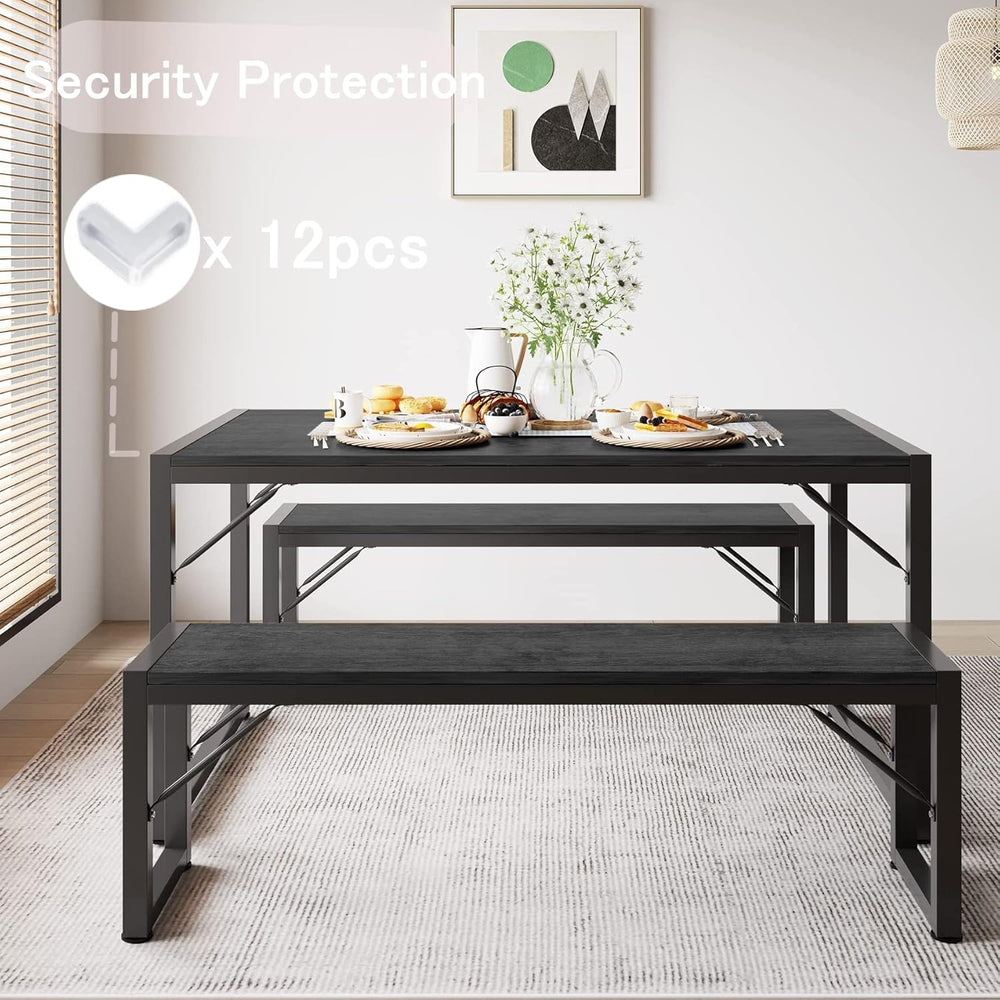 Gizoon 45.5" Dining Table Set for 4, Kitchen Table with 2 Benches Black ...