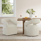 Upholstered Dining Chairs with Casters, Modern Barrel Side Armchair with Rollers for Dining Room, Bedroom, Kitchen, Reading Room, Cream Beige, Set of 2