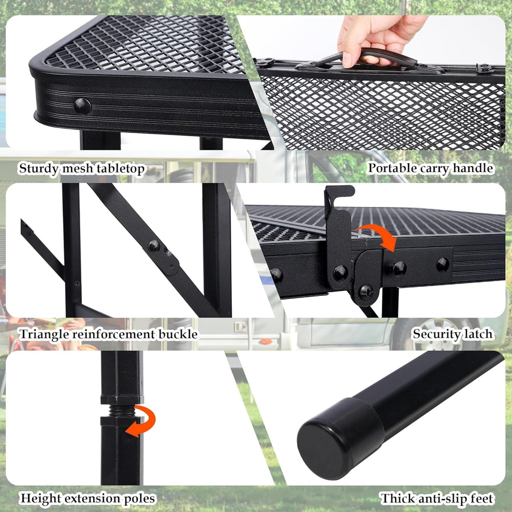 FORUP Small Folding Table, Camping Table with Mesh Desktop, Portable Picnic T...