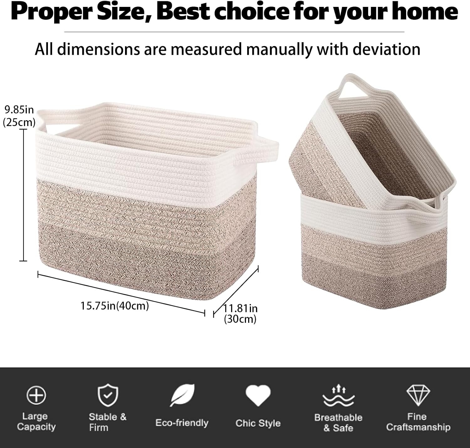 OIAHOMY Woven Storage Basket, Cotton Rope Baskets for Toys,Towel, Clothes, Used to Bathroom,Living Room,Nursery,Bedroom, 16"x12"x10"- Pack of 3, Gradient Yellow