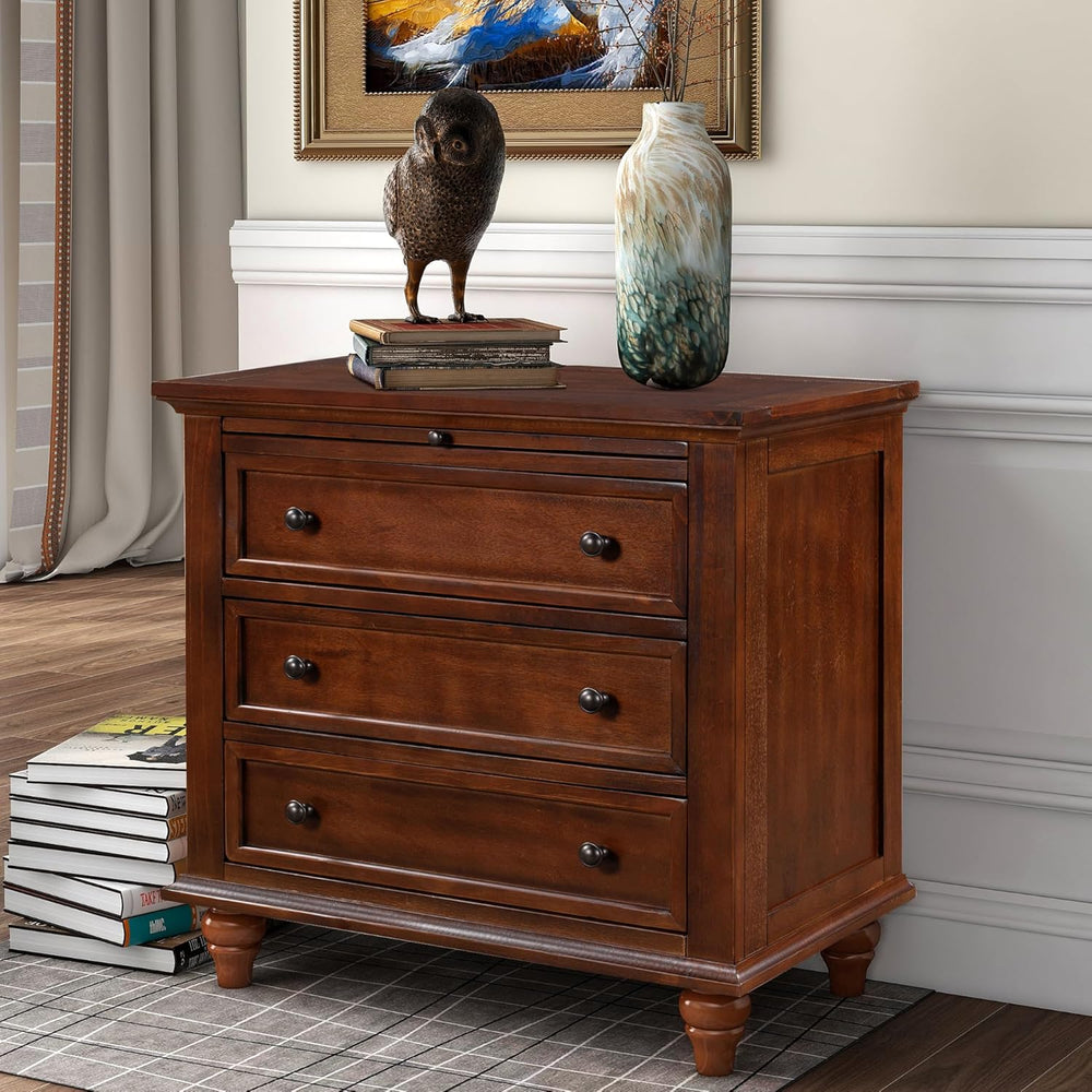 3-Drawer Storage Wood Cabinet, End Table Set of Two with Pull Out Tray,Nights...