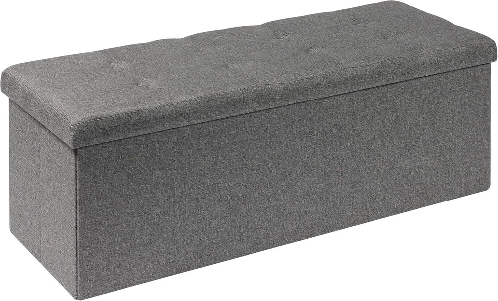 PINPLUS Folding Storage Ottoman Bench, Grey Linen | Linen Storage Chest with ...