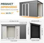 Large Outdoor Storage Shed, 10' X 4' Metal Galvanized Steel Garden Sheds with 4 Vents & Open Storage Area, Utility Tool Shed for Backyard, Patio, Lawn, Gray