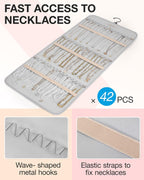 BAGSMART Hanging Jewelry Organizer Storage Roll with Hanger Metal Hooks Double-Sided Jewelry Holder for Earrings, Necklaces, Rings on Closet, Wall, Door, 1 piece, Large, Grey
