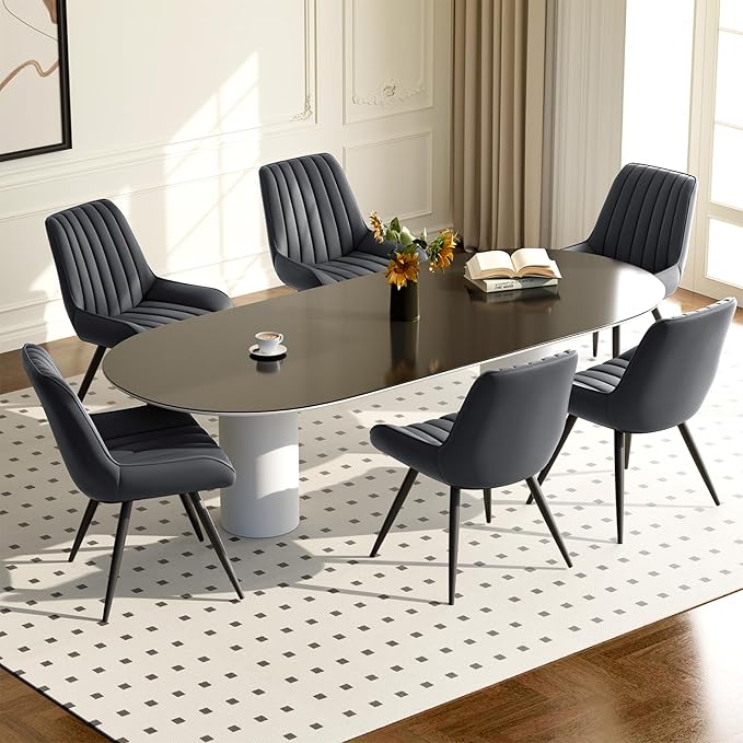 Modern Dining Chairs Set of 6,Upholstered Dining Room Chairs with Thick Cushions,Fabric Comfy Dining Chairs with Metal Legs for Dining Room Dark Grey
