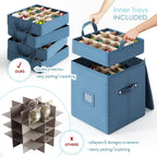 Hearth & Harbor Christmas Ornament Storage Box With 4 Inner Tray Dividers - Non-Woven Ornament Storage Container For 64 Holiday Ornaments or Decorations