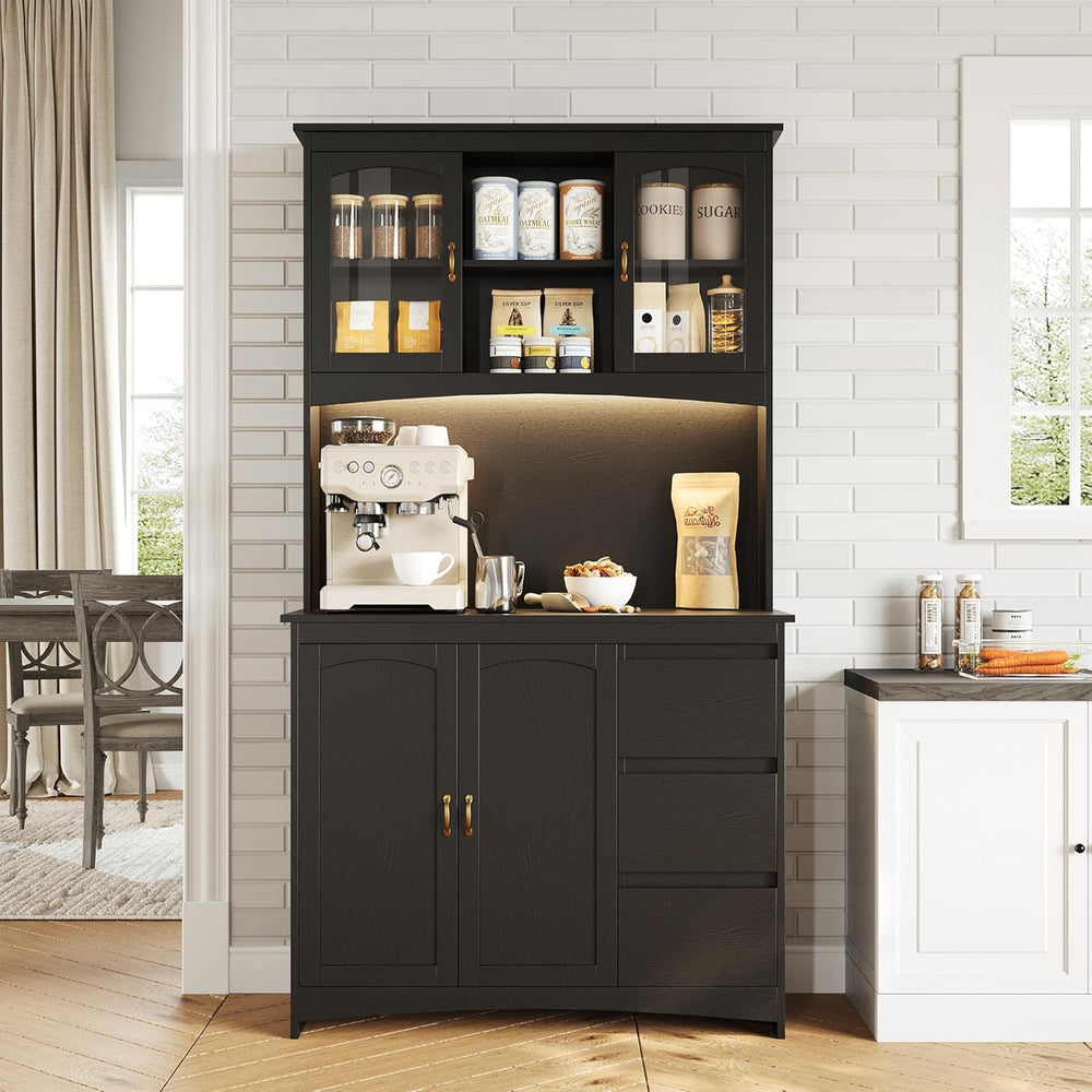 Garvee Kitchen Pantry Cabinet with LED Lights & Charging Station, 71&quot...