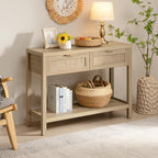 SICOTAS Rattan Console Table for Entryway - Boho Entryway Table with Storage and Drawers, Small Entry Tables for Hallway Behind Couch Table Sofa Table