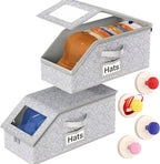 2 PCS Stackable Hat Storage for Baseball Caps with 4 Hat Hooks, Holds up to 24 Caps Hat Organizer for Closet, Sturdy Snapback Boxes for Men with Cardboard