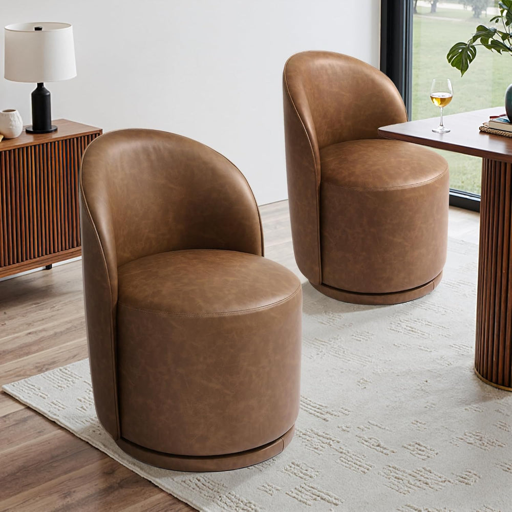Faux Leather Swivel Barrel Accent Chair, Upholstered Kitchen Dining Room Chai...