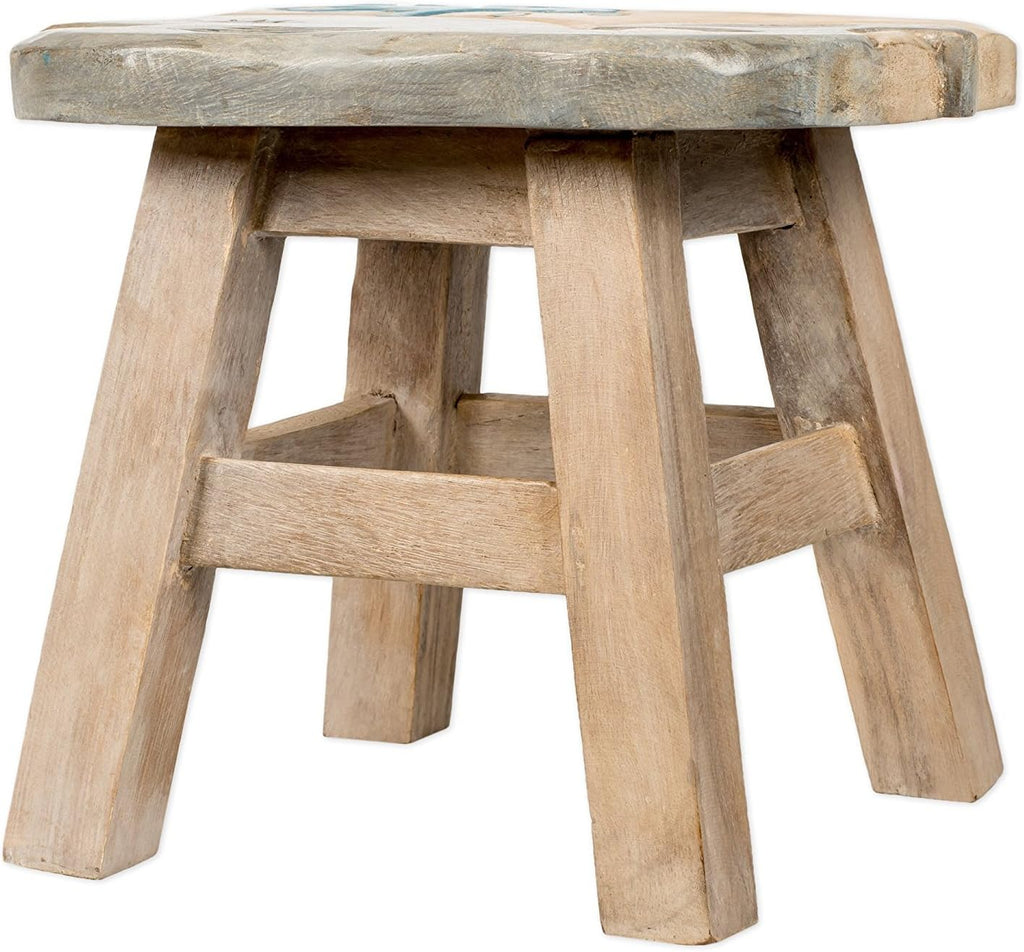 Whale Design Hand Carved Acacia Hardwood Decorative Short Stool