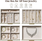 Jewelry Box Organizer Case for Women: 4-Layer Jewelry Storage Case with Glass Window, Olive Green Leather with Cream Velvet, Holder for Ring Necklace Bracelet Brooch Watch, Great Gift for Her