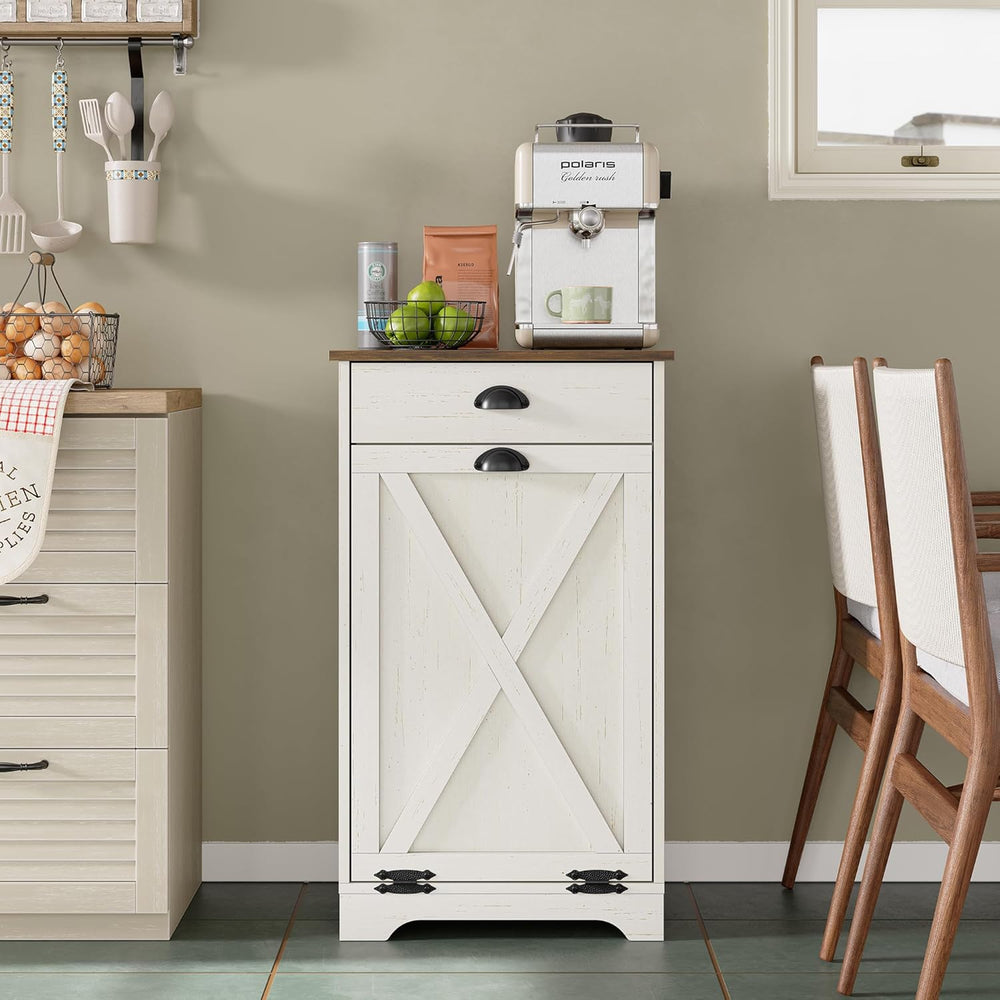 Furniouse Single Tilt Out Trash Can Cabinet with Drawer, 10 Gallon Wood Garba...