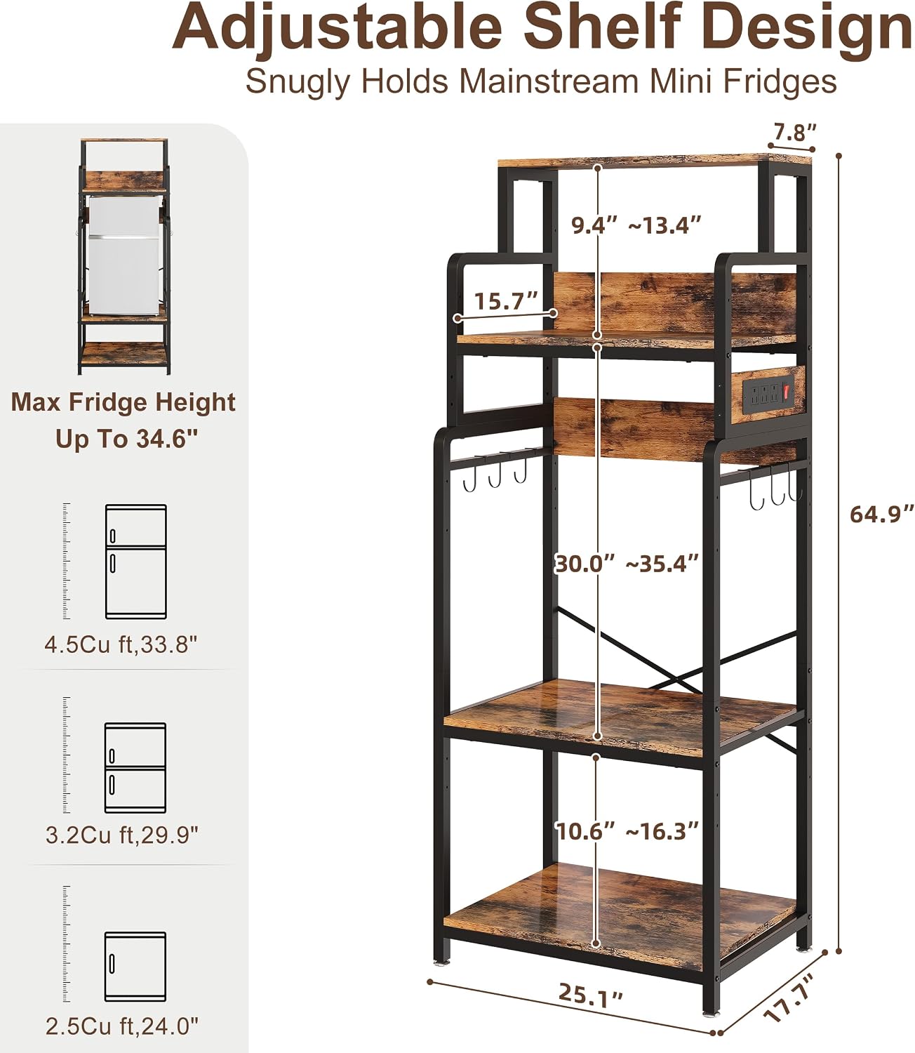 MAJALiS Mini Fridge Microwave Combo Stand Cabinet Shelf with Storage Space | Coffee Bar to go over Small Refrigerator with Power Outlet, Metal Bakers Rack Minifridge Organizer Station for Dorm, Office