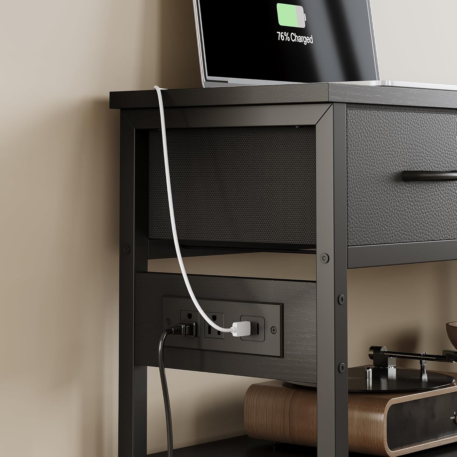 Lulive 2 Pack Entryway Table with Outlets, 3 Fabric Drawers, 43in | 43.3"W x 11.8"D entry table with 2 outlets, 2 USB ports, swappable plug side, adjustable feet and anti-tip kit.