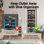 Over The Door Shoe Organizer with 12 Large Breathable Pockets - Heavy Duty Hanging Storage for Adult, Kids & Baby Shoes - Black