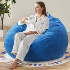 Hobestluk Adult Bean Bag Chair Teardrop Shape with Filling, 3.5FT Blue | Soft Fabric, Corduroy Cover, Removable and Washable, Memory Foam Filler, Portable Handle, Gaming, Relaxing, For Living Room