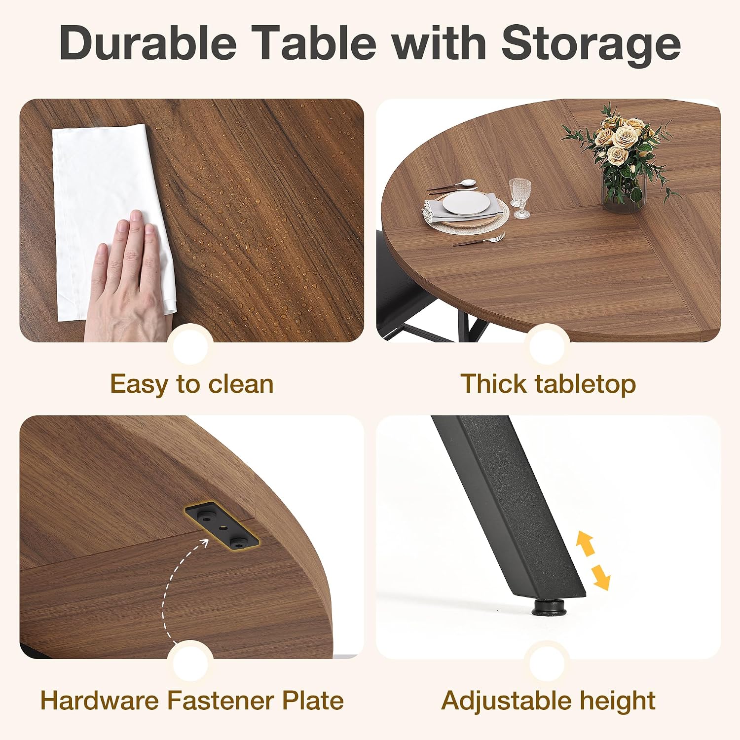 Pamapic 47'' Round Dining Table for 4-6 People | Solid Metal Frame, Circle Dinner Pedestal, Convenient Storage Shelf, Durable MDF Board, Natural Wood Table Surface