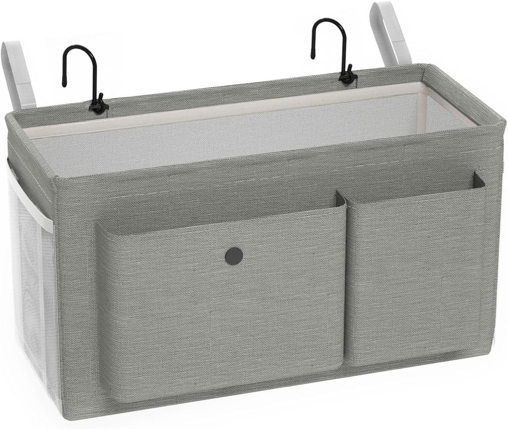 Bedside Caddy Bedside Organizer with Fixed Straps & Water Bottle Holder, Bunk Bed Caddy ideal for Home, Dorm, Hospital, Crib, Versatile Bedside Storage Solution (Grey)