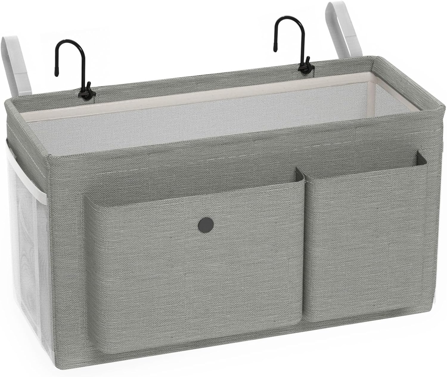 Bedside Caddy Bedside Organizer with Fixed Straps & Water Bottle Holder, Bunk Bed Caddy ideal for Home, Dorm, Hospital, Crib, Versatile Bedside Storage Solution (Grey)