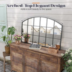Wide Window Pane Mirror, 44" x 28" Black Arched Mirror for Wall, Grid Large Decorative Wall Mirrors for Living Room Bedroom Farmhouse Fireplace Hallway Entryway