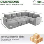 106.7" Sectional Sleeper Sofa with Pull Out Couch, Modern 7 Seat U Shaped Modular Couch, Sectionals Modular Sofa with Storage, Comfy Sectional Couches for Living Room & Apartment, Light Gray