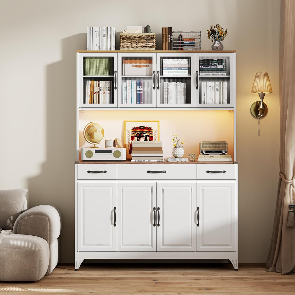74.8" Tall Metal Pantry Cabinet with Charging Station & LED Light | ...