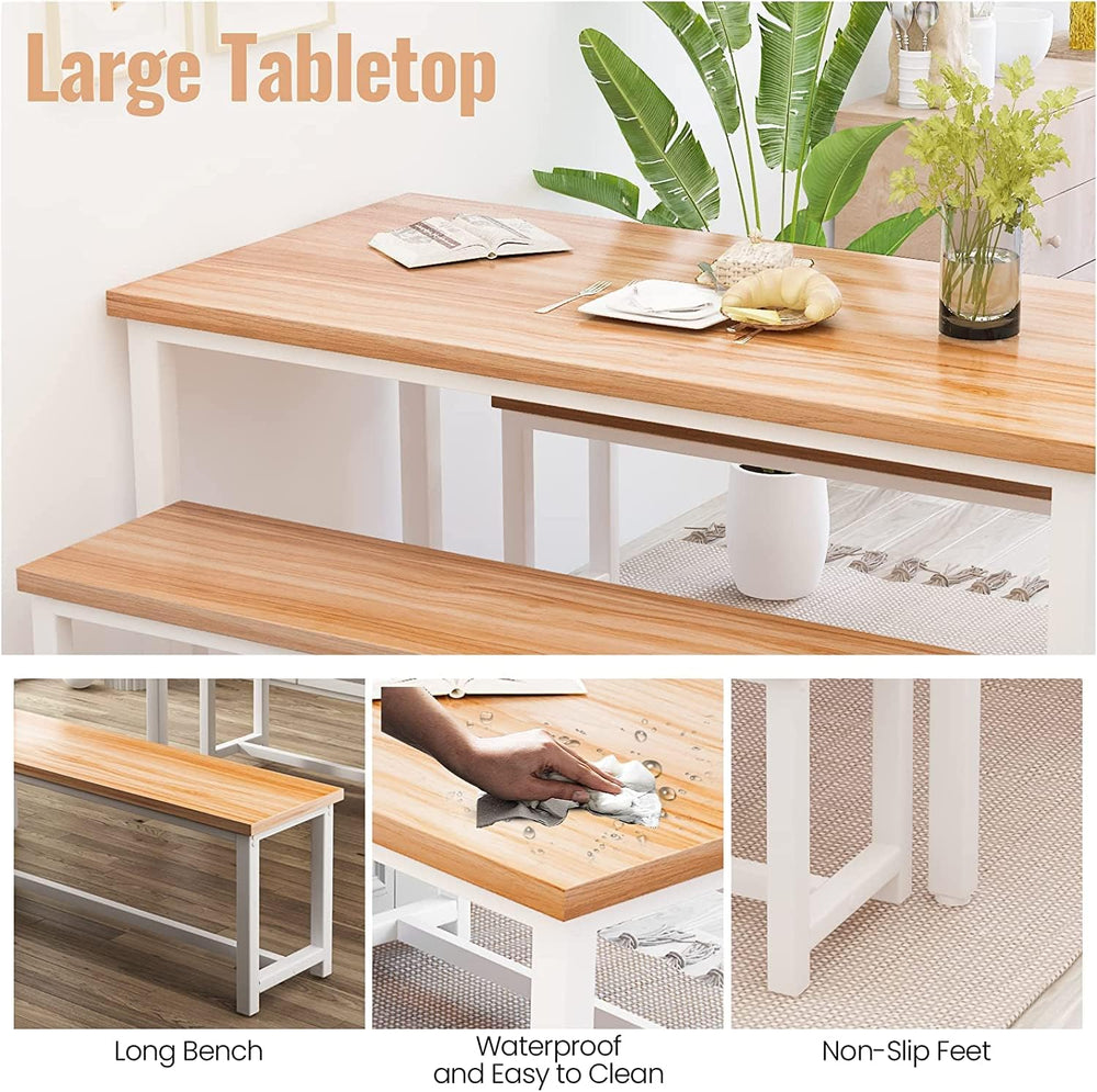 Dining Room Table Set with 2 Benches, Farmhouse Dining Table Set for 4-6, Woo...