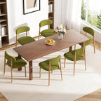 Wooden Dining Chair Set of 6, Modern Dining Chairs with with Curved Back, Fabric Upholstered Kitchen Dining Room Chairs with Adjustable Legs for Farmhouse Dining Living Room,Green